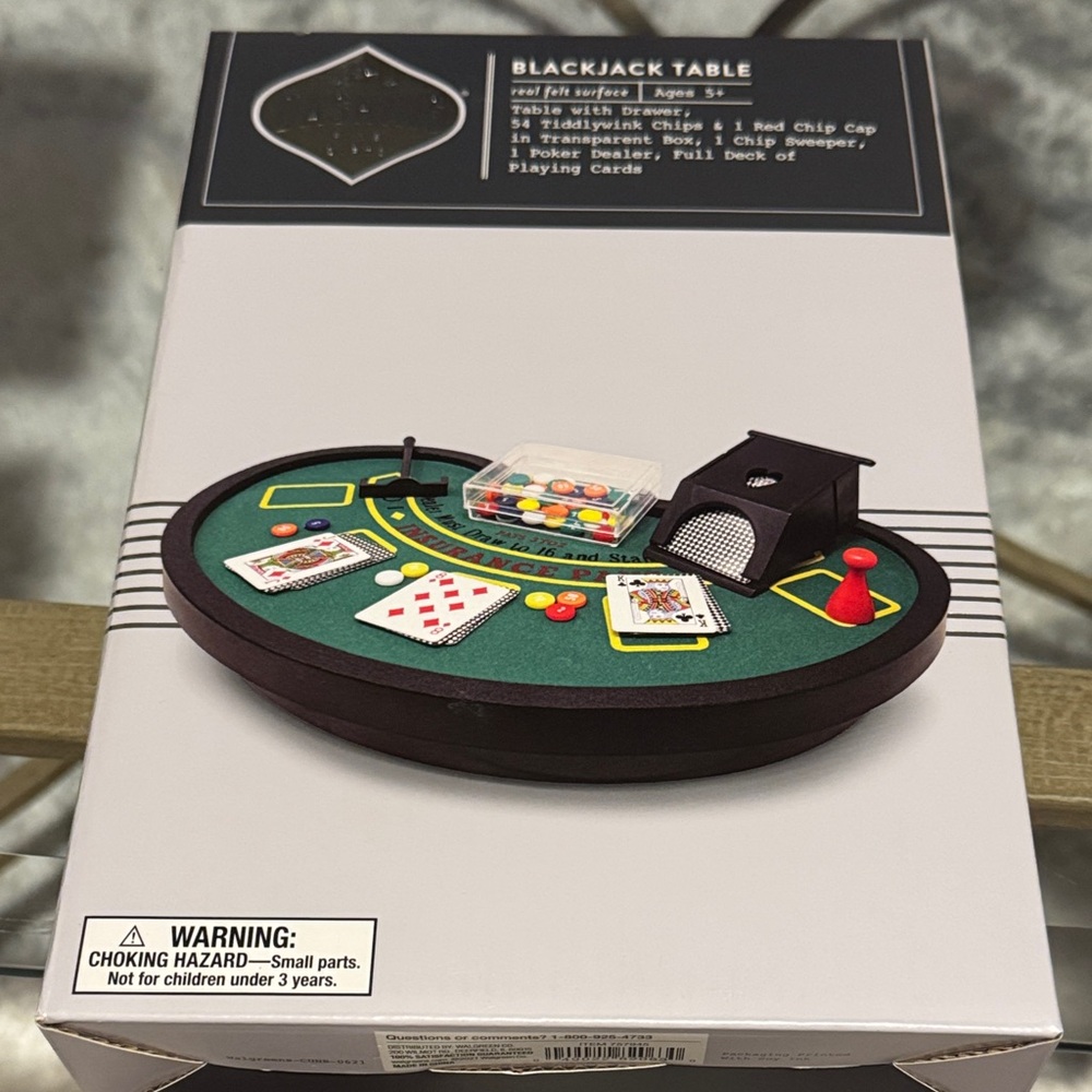 Mini Desktop Blackjack Table Game - Green Felt Casino Playset New!